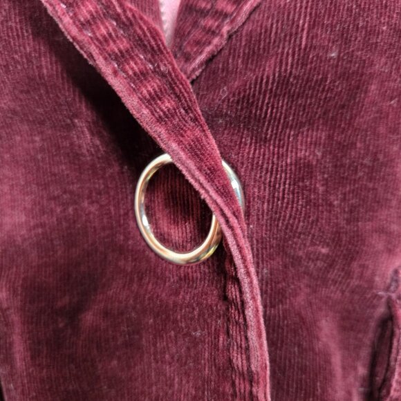 Y2K Lady Dutch Fitted Jacket Coat Size L Burgundy Corduroy Pink Knit Hooded - Picture 4 of 16